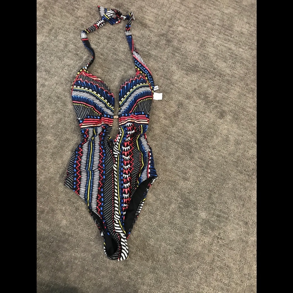 Bar III One Piece Tribal Print Lace Up swimsuit